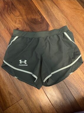 Under Armour Freedom Women's Olive Green Running Shorts with Reflective Trim